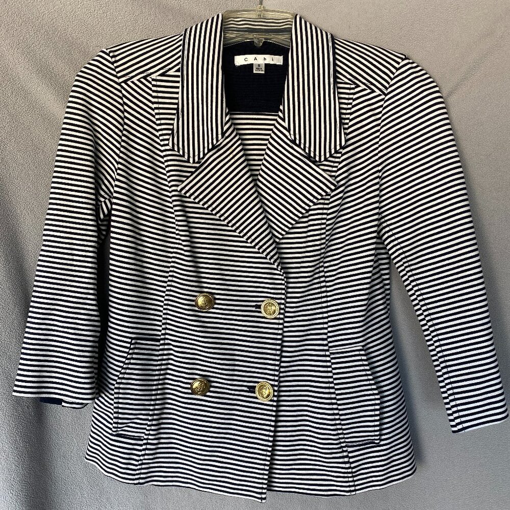 Cabi Navy White Striped Blazer Size S | Gold Button Nautical Jacket